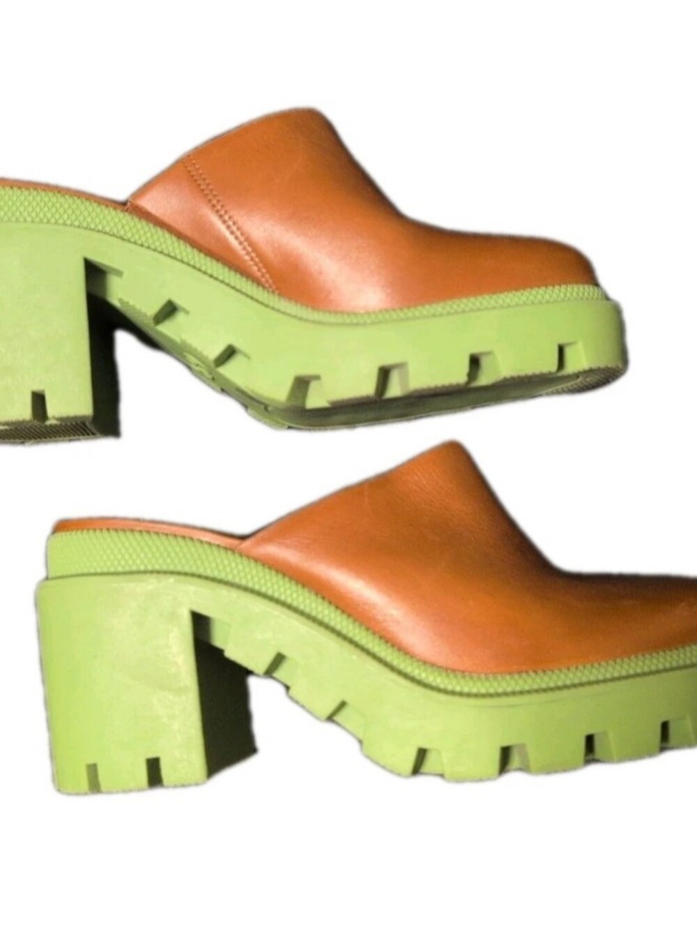 Gianni Bini Orange and Lime Green Chunky Clog Mules - Picture 7 of 8